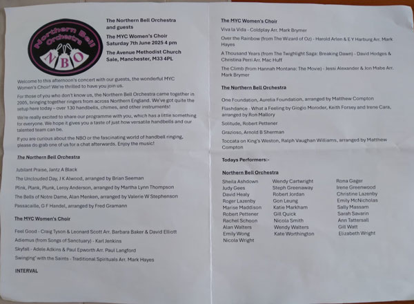 Handbell Concert at Sale Programme