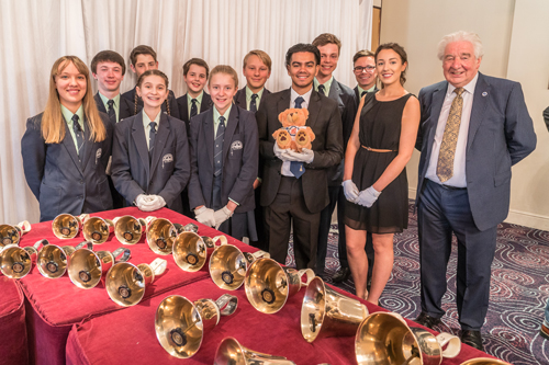 Bishops Handbell Ringers with Derek annd the Jubilee Bear